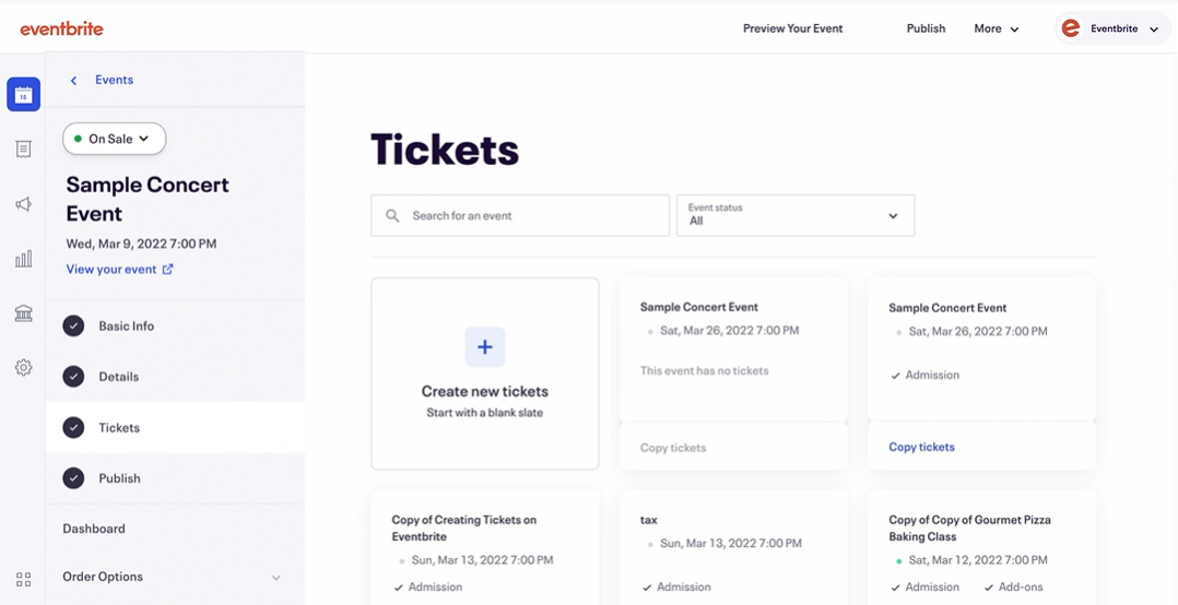 Eventbrite marketplace and listings
