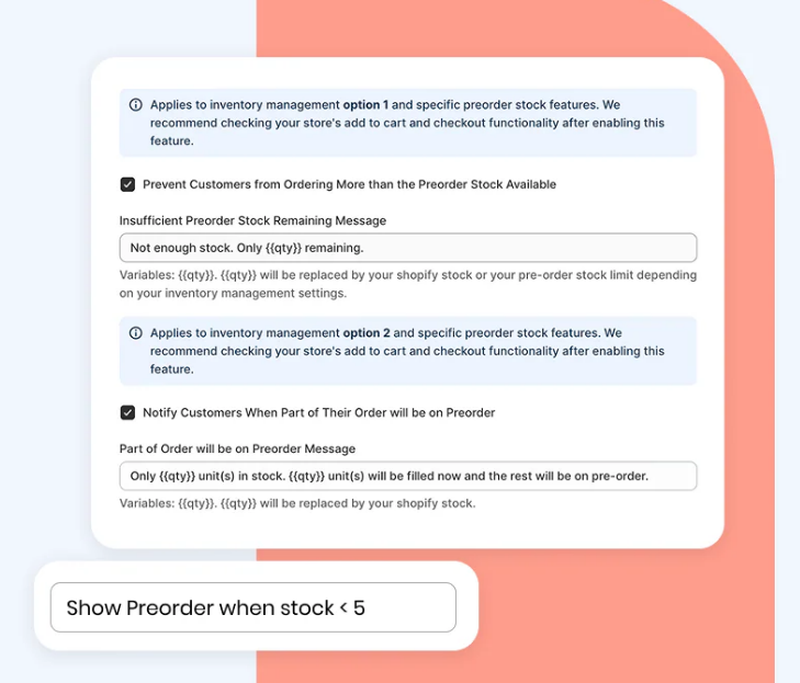 Example Shopify product page pre-order message near add to cart button