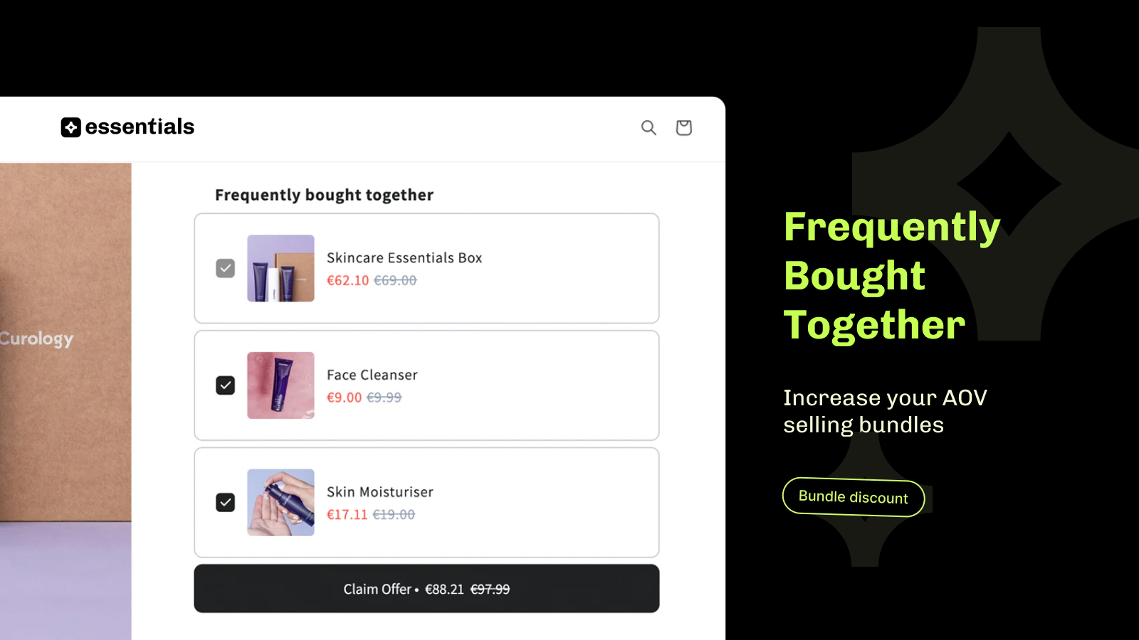 Essential Upsell app cart upsell interface